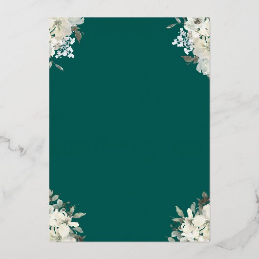 Emerald Green Quinceañera Floral Gold Folie Uitnodiging (Achterkant)