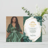 Emerald Green Quinceañera Foto bedankt Kaart (Staand voorkant)