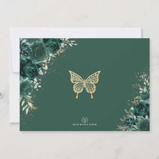 Emerald Green Quinceañera Foto bedankt Kaart (Achterkant)