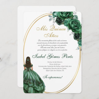 Emerald Green Quinceanera invitation in Spanish Kaart