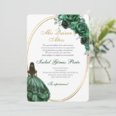 Emerald Green Quinceanera invitation in Spanish Kaart (Staand voorkant)