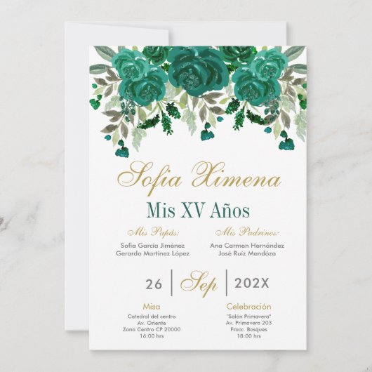 Emerald Green Quinceanera Kaart (Voorkant)