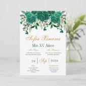 Emerald Green Quinceanera Kaart (Staand voorkant)