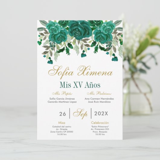 Emerald Green Quinceanera Kaart (Staand voorkant)