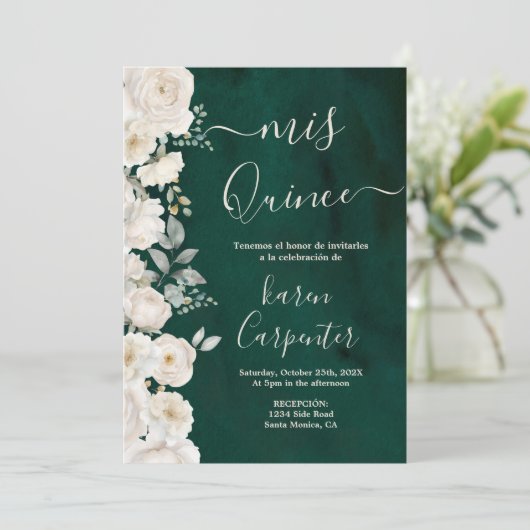 Emerald Green Quinceanera Kaart (Staand voorkant)