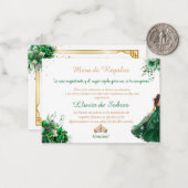 Emerald Green Quinceañera Lluvia de Sobres Note CA Notitiekaartje (Voorkant / Achterkant in situ)