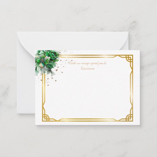 Emerald Green Quinceañera Lluvia de Sobres Note CA Notitiekaartje (Achterkant)