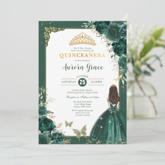 Emerald Green Quinceañera Princess 15th Birthday Kaart (Staand voorkant)