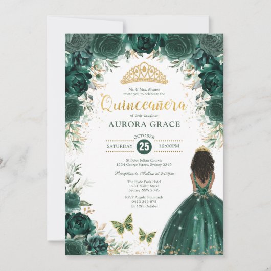 Emerald Green Quinceañera Princess Mis Quince 15 Kaart (Voorkant)