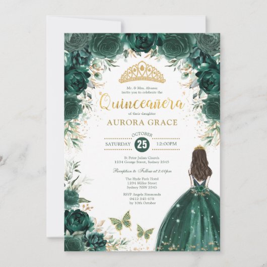 Emerald Green Quinceañera Princess Mis Quince Anos Kaart (Voorkant)