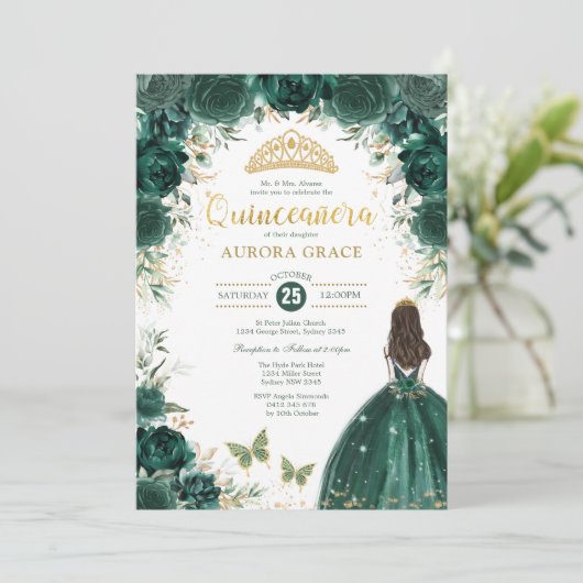 Emerald Green Quinceañera Princess Mis Quince Anos Kaart (Staand voorkant)