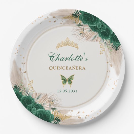 Emerald Green Quinceanera Princess Miss Quince 15 Papieren Bordje (Voorkant)