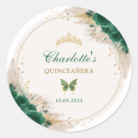 Emerald Green Quinceanera Princess Miss Quince 15 Ronde Sticker (Voorkant)