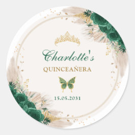 Emerald Green Quinceanera Princess Miss Quince 15 Ronde Sticker