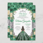 Emerald Green Quinceanera Silver Crown Glitter Kaart (Voorkant / Achterkant)