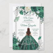 Emerald Green Quinceanera Silver Crown Glitter Kaart (Voorkant)