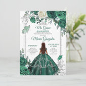 Emerald Green Quinceanera Silver Crown Glitter Kaart (Staand voorkant)