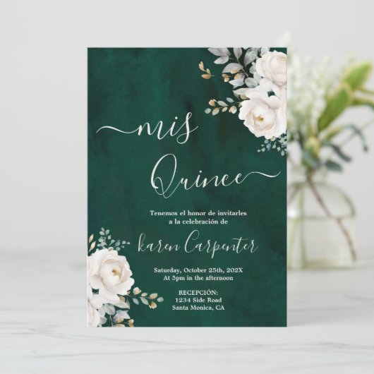 Emerald Green Quinceanera Uitnodiging (Staand voorkant)