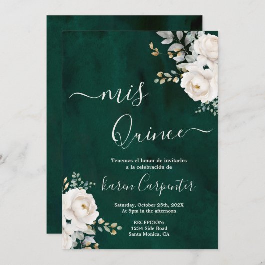 Emerald Green Quinceanera Uitnodiging (Voorkant / Achterkant)