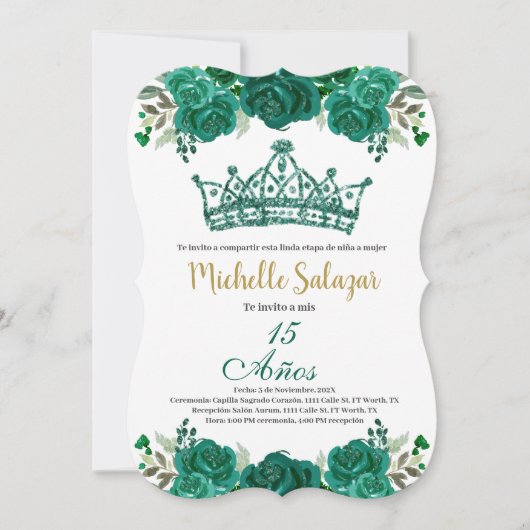 Emerald Green Quinceanera uitnodiging (Voorkant)