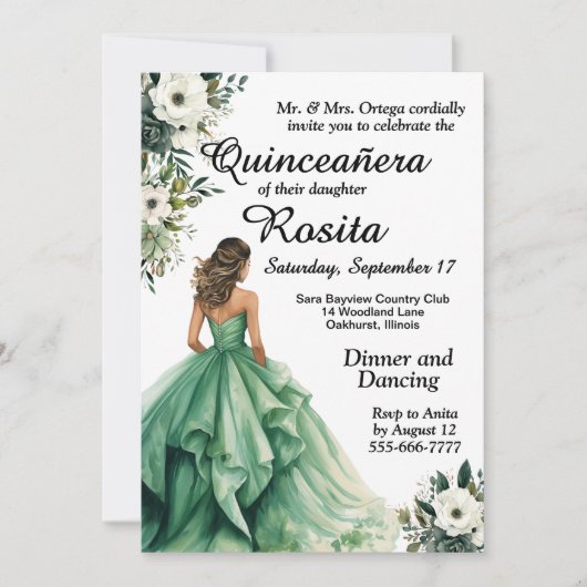 Emerald Green Quinceanera Uitnodiging (Voorkant)