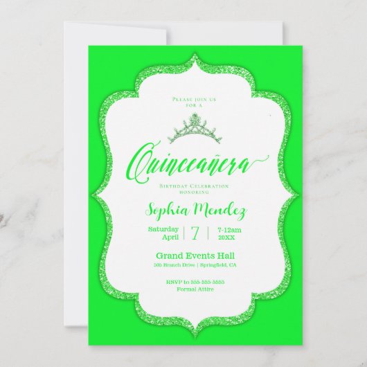 Emerald Green Quinceanera Uitnodiging (Voorkant)