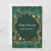 Emerald Green Quinceañera uitnodiging | gouden kro (Achterkant)