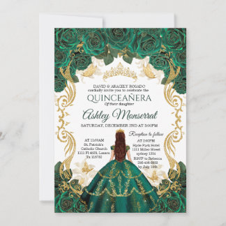 Emerald Green Quinceañera uitnodiging | gouden kro