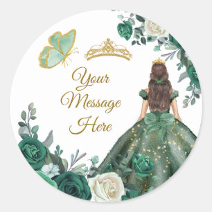 Emerald Green Quinceañera Uw bericht hier Ronde Sticker