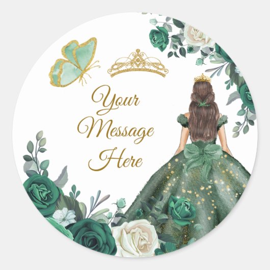 Emerald Green Quinceañera Uw bericht hier Ronde Sticker (Voorkant)