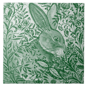 Emerald Green Rabbit Bunny Intricate Floral Leaf Tegeltje