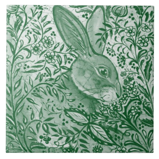 Emerald Green Rabbit Bunny Intricate Floral Leaf Tegeltje (Voorkant)