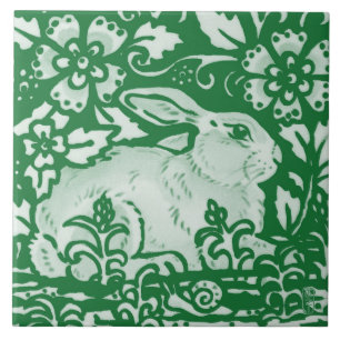Emerald Green Rabbit Bunny Snail Floral Garden Tegeltje