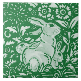 Emerald Green Rabbit mama Family Chinoiserie Flora Tegeltje
