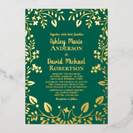 Emerald Green Real Gold Foil Floral Wedding Folie Uitnodiging