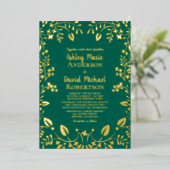 Emerald Green Real Gold Foil Floral Wedding Folie Uitnodiging (Staand Voorkant)