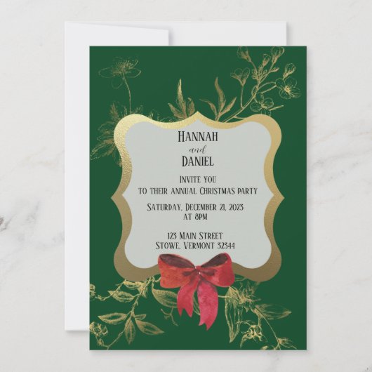 Emerald Green Red Bow kerstfeestdag Kaart (Voorkant)