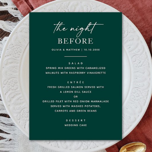 Emerald Green repetitie diner | avond ervoor Menu