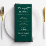 Emerald Green repetitie diner | De avond ervoor Menu<br><div class="desc">Emerald green minimalistische repetitie diner menu voor de nacht voor de bruiloft. Ideaal voor bossen,  natuur geïnspireerd,  of bos bruiloften. Deze bewerkbare en elegante sjabloon heeft een diep groen palet dat prachtig samengaat met rustieke of botanische thema's. Bijpassende bruiloft briefpapier beschikbaar in mijn winkel.</div>