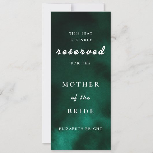 Emerald Green Reserved Seating Wedding Kaart (Voorkant)