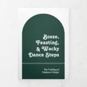 Emerald Green Retro Arch Foto QR Code Weddenschap Drieluik Uitnodiging (Cover)