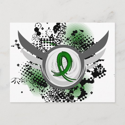 Emerald Green Ribbon en Wings Liver Cancer Briefkaart (Voorkant)
