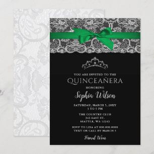 Emerald Green Ribbon Lace Quinceañera Kaart