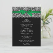  Emerald Green Ribbon Lace Sweet 16 Kaart (Staand voorkant)