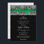 Emerald Green Ribbon Lace Sweet 16 Kaart<br><div class="desc">Emerald Green Ribbon Lace Sweet 16 Uitnodiging</div>