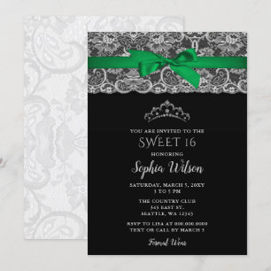  Emerald Green Ribbon Lace Sweet 16 Kaart