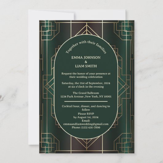 Emerald Green Roaring 20s huwelijksuitnodiging Kaart (Voorkant)