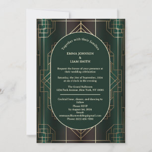 Emerald Green Roaring 20s huwelijksuitnodiging Kaart