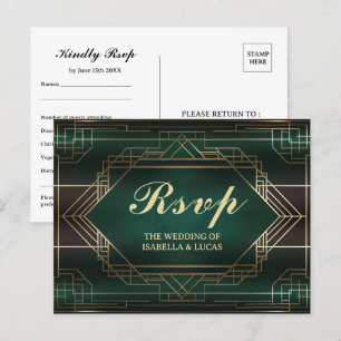 Emerald Green Roaring 20s Wedding RSVP Briefkaart