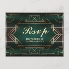 Emerald Green Roaring 20s Wedding RSVP Briefkaart